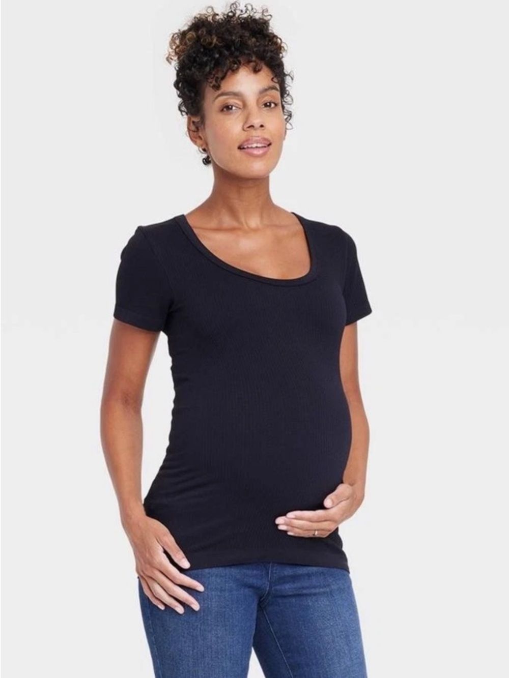 NEW Isabel Maternity by Ingrid & Isabel Black Ribbed Scoop Maternity Tee
